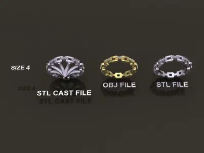 Hermes Style Link Diamond Band Ring Size 4 3D print model