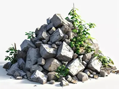 Realistic Rock Pile with Vegetation Low-poly 3D model