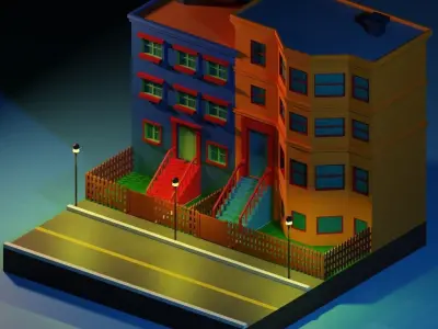 Isometric Building Low-poly 3D model