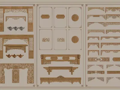 3D model of Chinese-style carved doors and windows 3D model