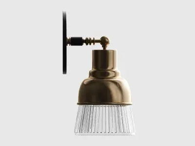 Spun Brass and Holophane Glass Armed Wall Light 3d model 3D model