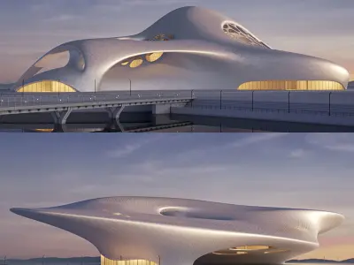 Futuristic building collection 4x 8 3D Model Pack