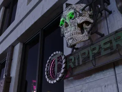 Cyberpunk Street Lights And Signs - 11 models 3D model