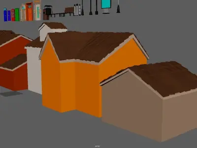 Street Builder Kit Fence Door Window Awning Balcony Street Set Low-poly 3D model