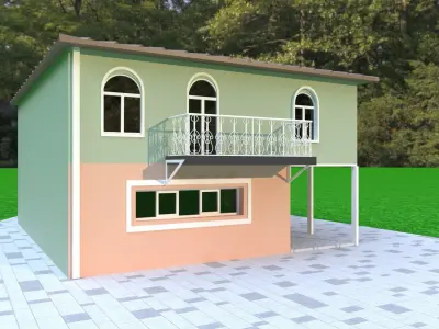 house with stairs and grass 3D model