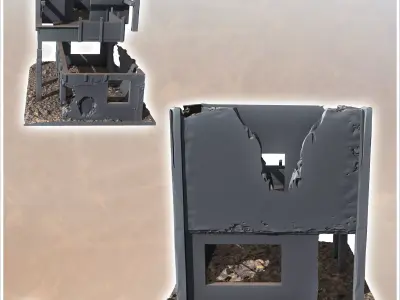 Ruined desert building with wooden frame and intact upstairs ter 3D print model
