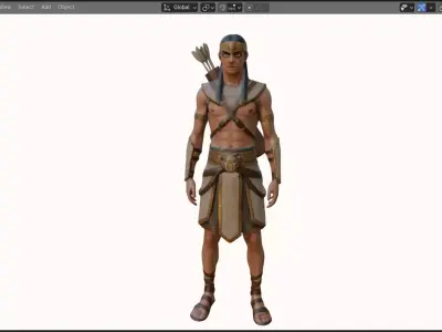 Ancient Egyptian Archer Game Ready High  Low Poly   Low-poly 3D model