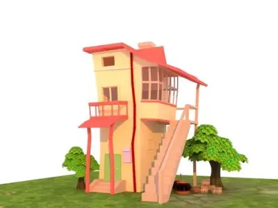 Cartoon House 3D model 8