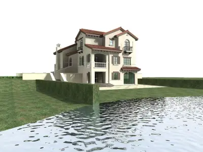 Villa house with pond 3D model purchase