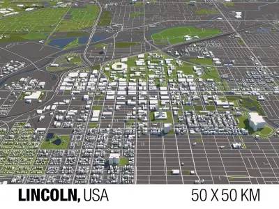 Lincoln Nebraska USA 50x50km 3D model