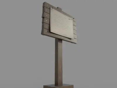 Wooden  Signboard with Poster Low-poly 3D model