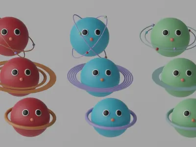 Cartoon Cute Planets Stars Collection Low-poly 3D model