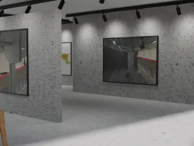 Huge Vr gallery low poly model 60 pictures174 lights 2 chair 3D model