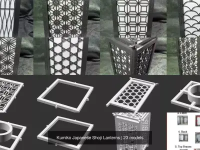 Kumiko Japanese Shoji Lanterns 3D Model Pack