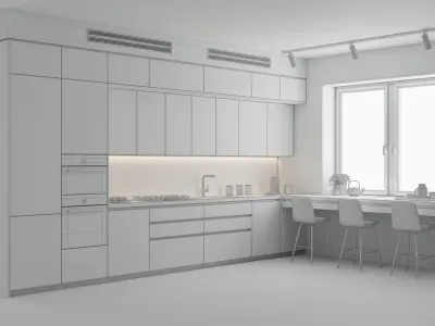 Modern L-Shape Kitchen 3D model