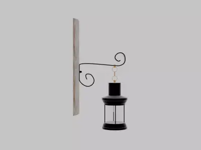 Hanging Lantern Wood and Iron Wall Sconce Low-poly 3D model