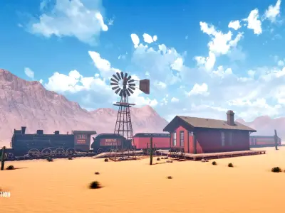 Train station - Western Low-poly 3D model