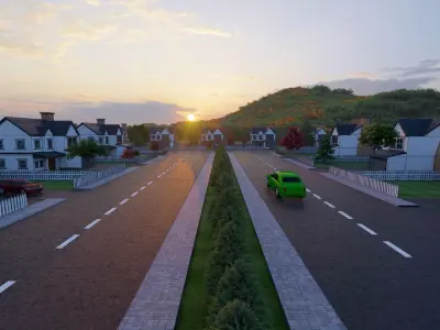 3D Neighborhood Model 6 residential street at sunset 3D model