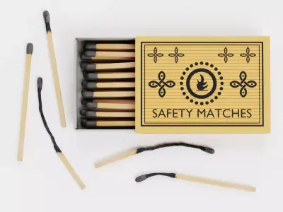 Matchbox with Matches V1 - Unlit and Burned - Custom Design 3D model