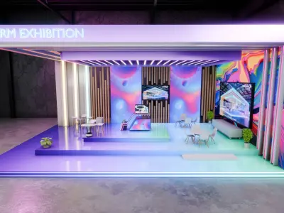 Futuristic Sci-Fi Neon Exhibition Booth 3D Model 3D model