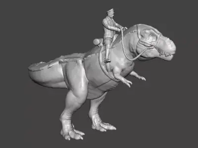 WOLFENSTEIN HITLER ON T-REX MINIATURE MODEL FIGURE SCIFI FANTASY 3D print model
