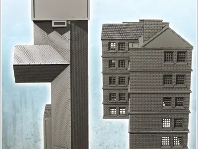 Large multi-storey brick industrial building with chimney 15 - M 3D print model