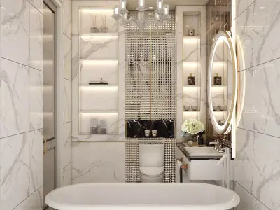 BATHROOM with marble floors and bathtub 3D model