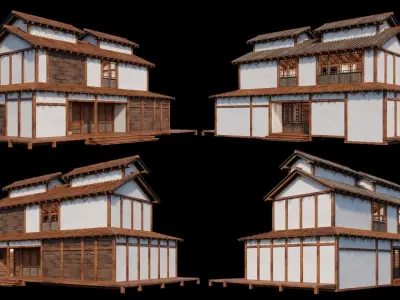 Medieval  Japanese Houses  - 4K Textures Game Ready Low-poly 3D model get
