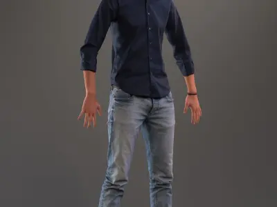 Rigged 3D boy with realistic hair in casual clothing Low-poly 3D model