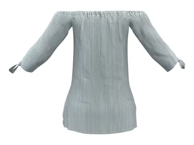 Off Shoulder Rolled Tied Sleeves Elastic Chest Striped Top Low-poly 3D model