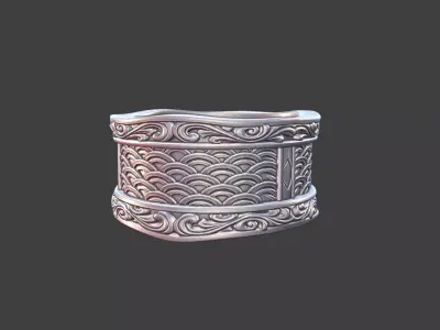Japanese Pattern Band Ring Silver Jewelry 3D Model 3D print model