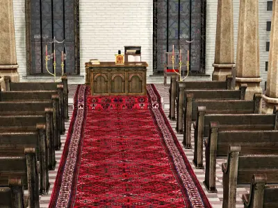 Church With Interior Full Pack 3D Model Low-poly 3D model