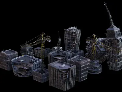 Apocalyptic Building Pack  Low-poly 3D model
