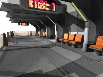 SciFi Tram Station Low-poly 3D model