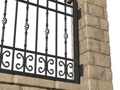 Entrance Driveway Iron Fence Pillars 3D model