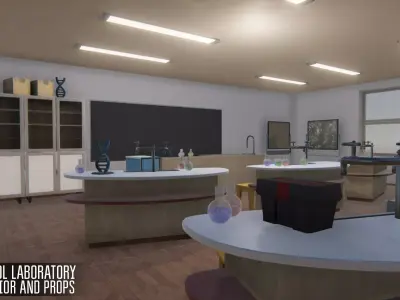 School laboratory - interior and props Low-poly 3D model