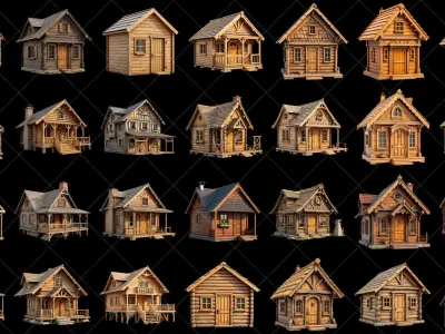 134 Transparent Wooden House Game Asset Texture