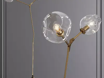 Branching Bubble Floor Light Brushed Brass and Clear Glass 3D model