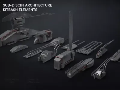 13 SUB-D Scifi Architecture Kitbash Elements Vol I 3D model
