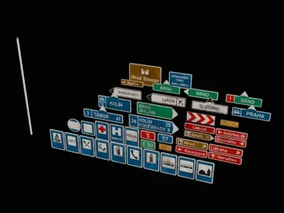 Complete Czech road signs collection - 203 signs 3D Model Pack