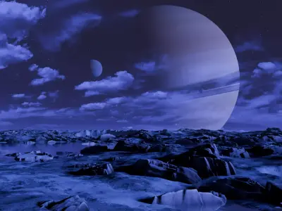 Alien Planet Sci-Fi Fantasy Scenery Saturn Moon 3D model