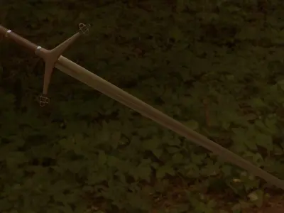 sword 3D model in middle of field at night 3D model