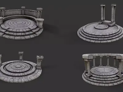 Ancient Circular Stone Platform Altar Collection 3D Model Pack