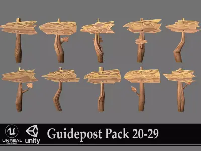 Guidepost Pack 20-29 Low-poly 3D model