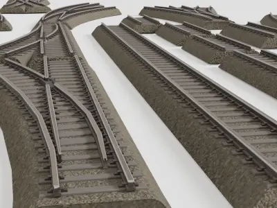 Various railroad track elements 3D model