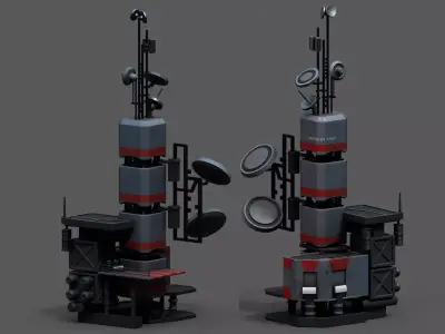 Scifi tower station building exterior skyscraper futuristic  Low-poly 3D model