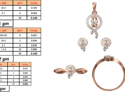 Light wt Ring Earrings Pendant set 3dm stl 1-render details 3D print model