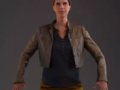 Rigged 3D female with realistic hair Low-poly 3D model