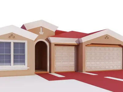 Building house with two garages Low-poly 3D model