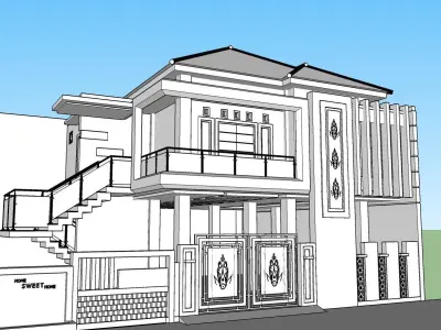 House with garden parking and swimming pool 3D model